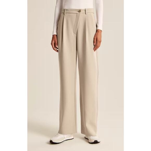 Abercrombie & Fitch 90s Tailored Pants Size 26 Taupe Cross Waist Career Staple - Picture 1 of 11